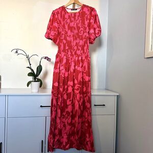 Women Boho Floral Summer Maroon Pink Long Dress Size XL, New In The Packet.